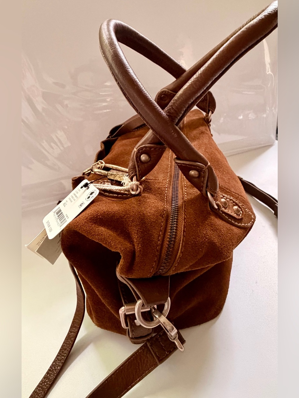 We The Free Tan Suede Baby Emerson Bag with with Double Layer Swag Charm Chain - Picture 6 of 13